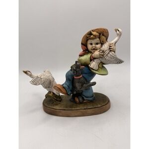 Vintage 1981 Girl With Geese & Dog Figurine Provincial Mold Signed SRB